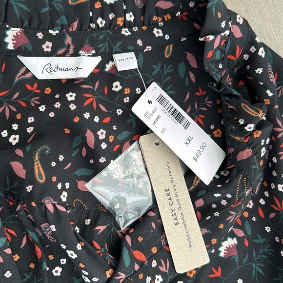 REITMANS Women’s Black Auburn Floral Tunic Blouse, Button Up V-Neck Dress Top - Picture 5 of 12